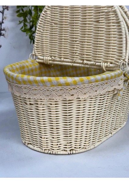 Kumaşlı Oval Piknik Sepeti 40 cm modelleri
