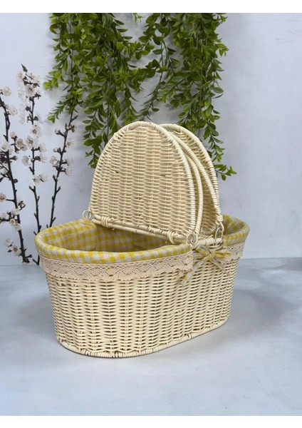 Kumaşlı Oval Piknik Sepeti 40 cm fırsatları