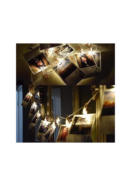 EE46YT1440 LED Işıklı Fotoğraf Asma Işık Süsleme Mandalları, Bakır Renkli