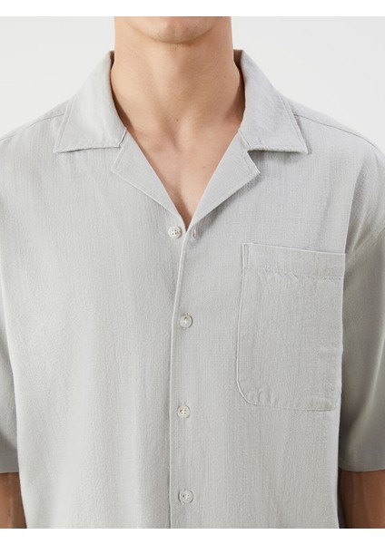 Yeni Sezon Regular Fit Resort Yaka Kisa Kollu Poplin Erkek Gomlek - S5QS30Z8 modelleri