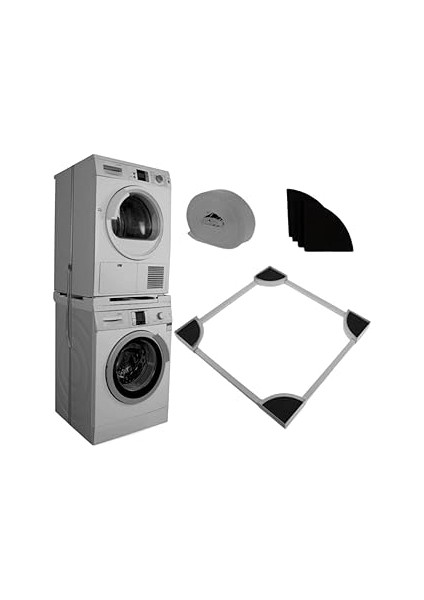 Çamaşır Makinesi Kurutma Makinesi Istifleme Kiti Tüm Markalar ile Uyumlu Ayarlanabilir, Gri - Inox