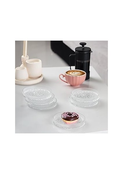 Rüya Desenli Dik Tabak - 6 Lı Cam Sunumluk Pasta Kurabiye Kek Ikram Servis Tabağı-12 cm