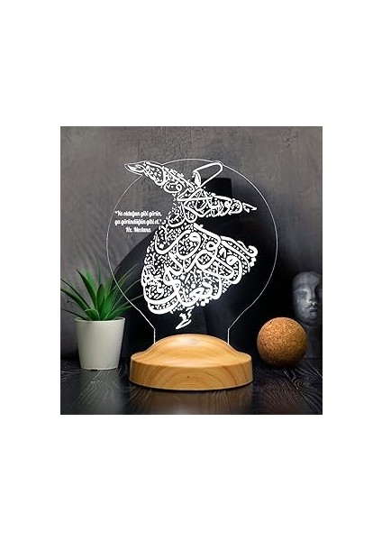 Sevgilambası Semazen LED Lamba, Mevlana Sözleri Semazen Tasarımlı Dini Hediye Gece Lambası, Mevlana