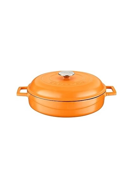 Metal Spring Serisi - Döküm Çok Amaçlı Tencere, Yuvarlak, 28 Cm, Mat Emaye, Parlak Siyah Taban