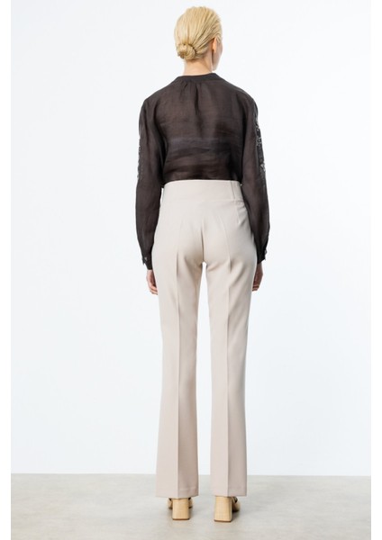 Kadın Beli Kalın Lastikli Ispanyol Paça Pantolon 2092 Bej fırsatları