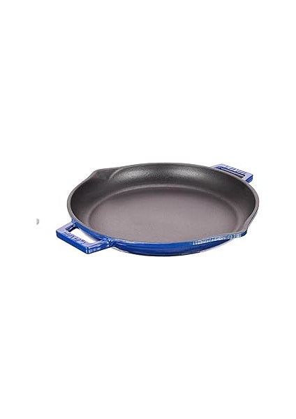 Metal Döküm Yuvarlak Kızartma Tavası, Metal Kulplu, 30 Cm, Mavi