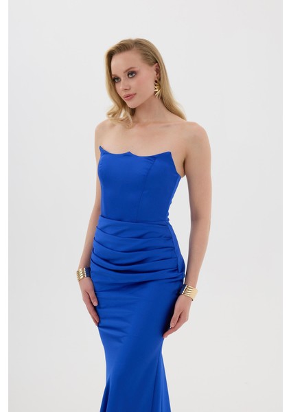 Kadın Straplez Maxi Boy Abiye Elbise 58565 Saks modelleri