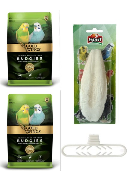 Premium Muhabbet Kuş Yemi 1 kg x 2 Adet 2027 Skt Taze Yem / Exovit Kalamar Kemiği 10-12 cm ve Tutacağı Hediye