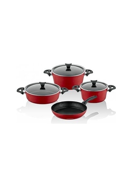 Cook 4'lü 7 Parça Granit Tencere Seti Kırmız