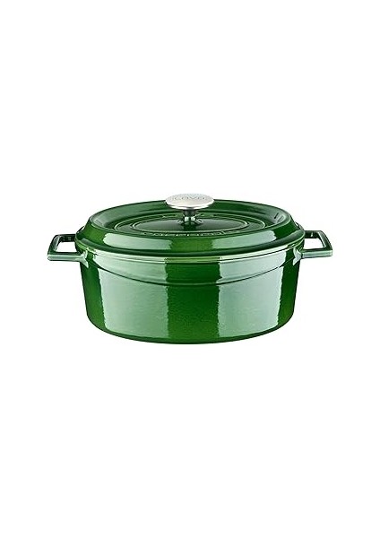 Döküm Oval Tencere Döküm Demir Yekpare Kulplu Premium Serisi Ölçü 21X27CM. Yeşil