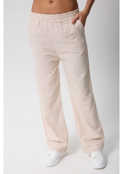 Kadın Beli Lastikli Cepli Keten Pantolon fiyatları