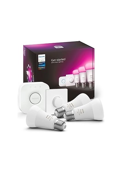 Hue Wca 9-75W Renkli Akıllı LED Ampul Başlangıç Seti, 3'lü, Akıllı Butonlu, E27, Bluetooth