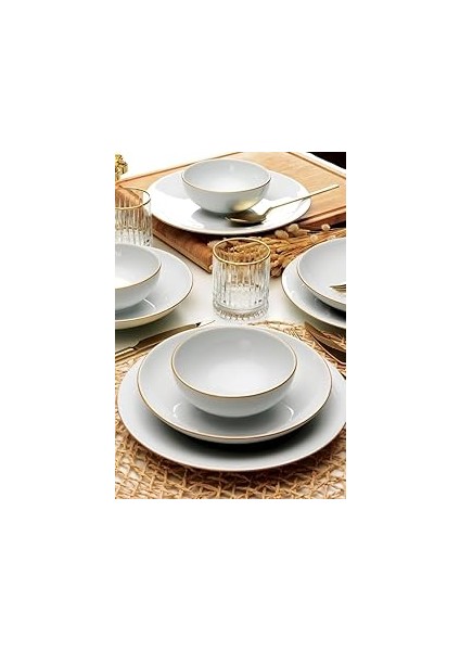 Porselen Venüs 18 Parça 6 Kişilik Yemek Takımı Altın File