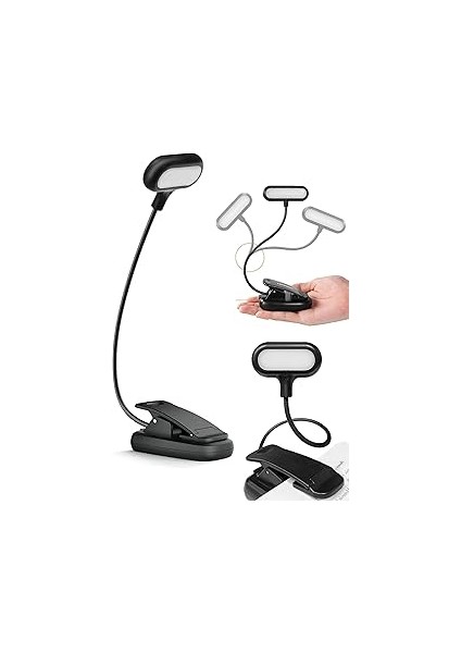 Telvesse Ledli Klipsli Mini Kitap Okuma Lambası Mandallı Pille Çalışan Işık Masa Lambası Kitap Okum