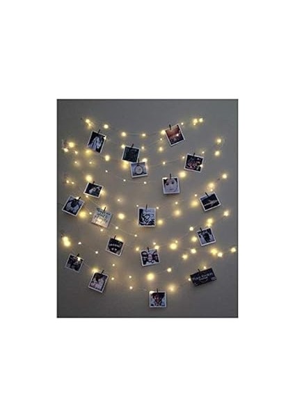 Cajuart 5 Metre LED Işık 25 Adet Küçük Mandal Set Anı Duvarı Süs