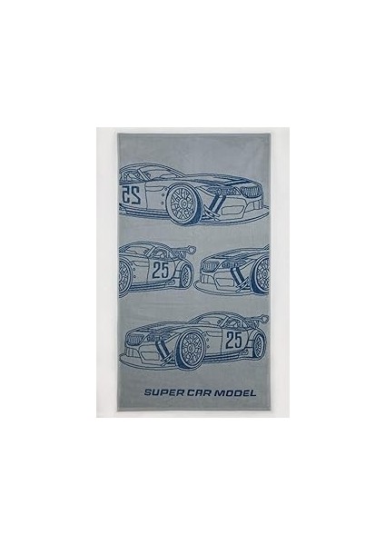 Erkek Araba Desenli Pamuklu Plaj Havlusu Gri Std