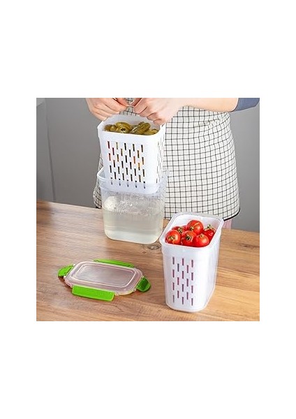 1047 Fıstık Yeşili Kilitli Kapaklı Süzgeçli Turşuluk Zeytinlik Çok Amaçlı Dikdörtgen Saklam