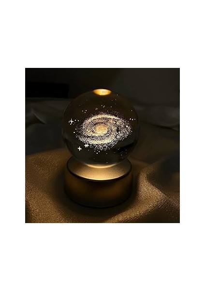 Ori̇ji̇naldükkan Kristal Cam Küre Galaksi Toz Bulutu Renk Değiştiren LED Işıklı Gece Lambası, Şeffaf