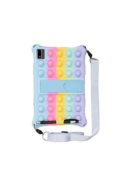 Kılıf Silikon Gökkuşağı Askılı Standlı Kalemli Oyuncak Luxury Tpu Galaxy Tab A T2
