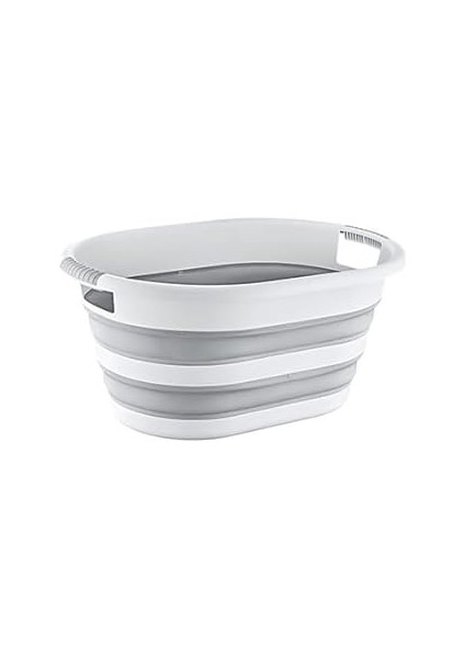 Katlanabilir Çamaşır Sepeti, 25 Litre, Gri-Beyaz