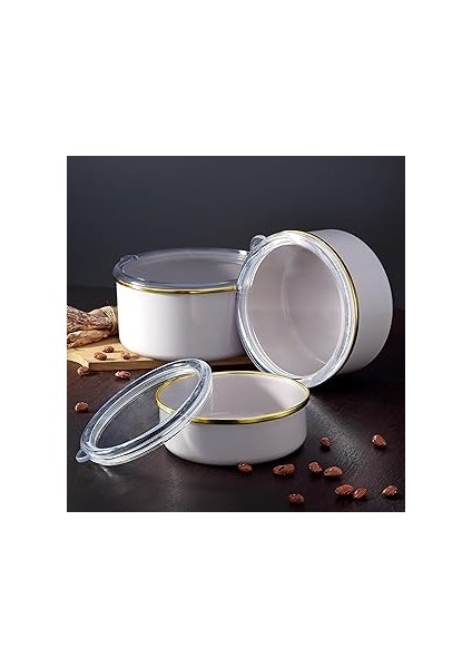 Bonera Emaye 6 Pcs Saklama Kabi Seti̇ 14-16-18 cm Krem