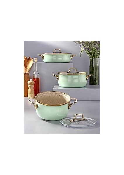 Bonera 6 Parça Vintage Emaye Set (Su Yeşili)