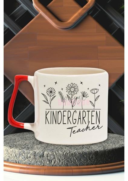 Kindergarten Teacher Klasik Baskılı Anaokulu Öğretmeni Hediyelik Kulplu Kupa Bardak
