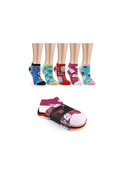 4 Çift Kadın Sneaker Çorap, Patik Çorap Seti, Renkli ve Çeşitli Desenli Kadın Çorap