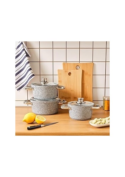 Biogranit Nare 6 Parça Midi Tencere Seti Blue