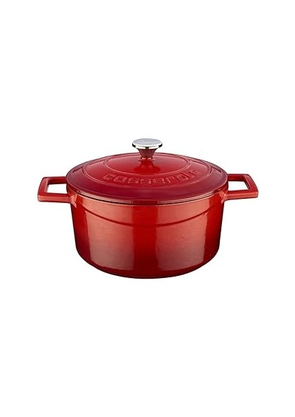 Metal Döküm Yuvarlak Tencere, 20 Cm, Kırmızı