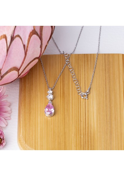 Pembe Damla Model Zirkon Taşlı 925 Ayar Gümüş Kadın Kolye fiyatları