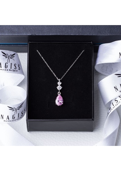 Pembe Damla Model Zirkon Taşlı 925 Ayar Gümüş Kadın Kolye modelleri