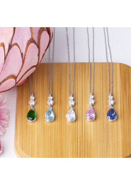 Pembe Damla Model Zirkon Taşlı 925 Ayar Gümüş Kadın Kolye fırsatları