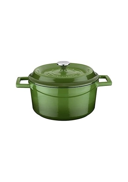 Metal Döküm Yuvarlak Tencere, 20 Cm, Yeşil
