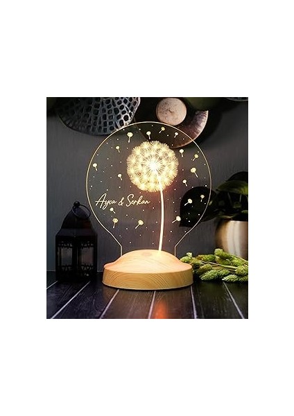 Karahindiba LED Gece Lambası, Kişiye Tasarımlı - Isimli Sevgiliye, Eşe, Arkadaşa Hediye