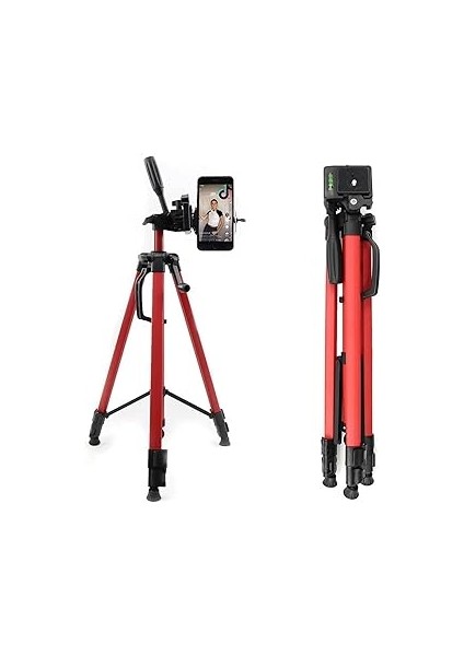 Hobimtek 3366 Alüminyum Cep Telefonu Için Su Terazili Tripod 140 cm Pro (Kırmızı)