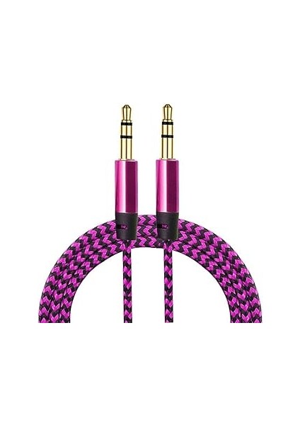Aux Stereo 3.5mm Data Ses Örgü Kablo Pembe
