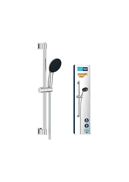 Vitalio Start 110 Sürgülü Duş Seti, 110MM Yuvarlak 3 Akışlı El Duşu, 600MM Sürgülü Ray, 1750M