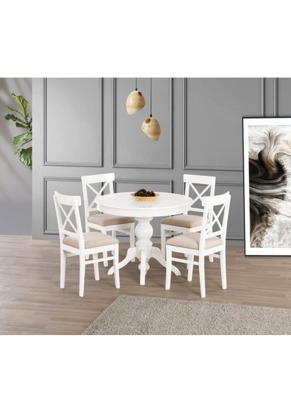 Beyaz Alaçatı Sandalye Soft-03 100*100+30 Fiskos Açılabilir Lake Masa Takımı