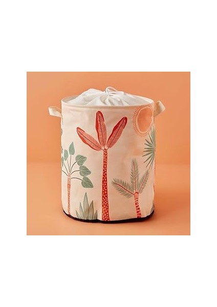 Bella Maison Abstract Safari Ağaç Baskılı%70 Polyester%30 Pamuk Çamaşır Sepeti, Çok Renkli, Ağzı Bü