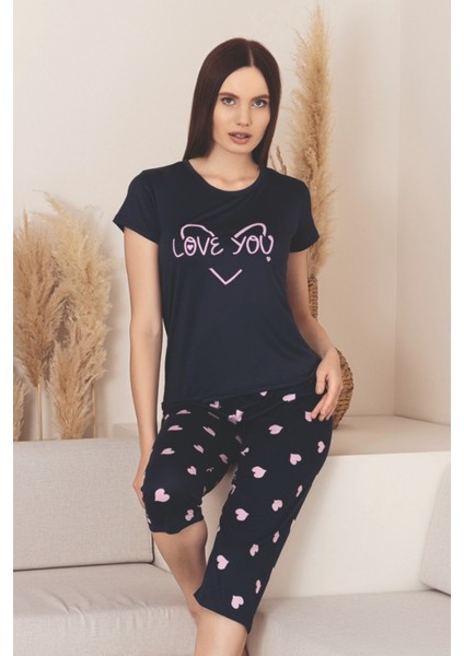 Dreamy Milan Bambu Likralı Desenli Kısa Kollu Kapri Pijama Takımı