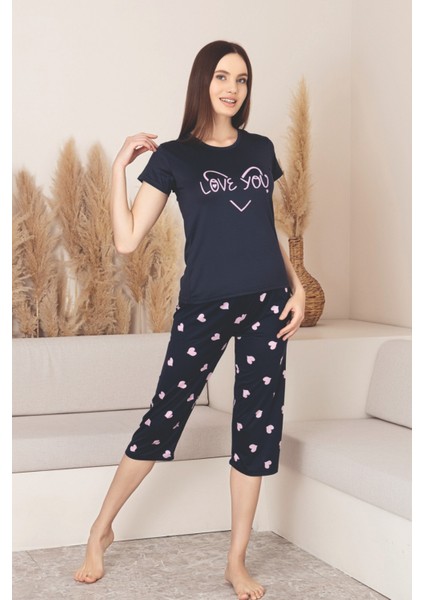 Dreamy Milan Bambu Likralı Desenli Kısa Kollu Kapri Pijama Takımı