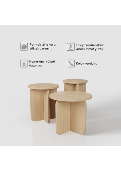 Tirenel Zigon Sehpa | 3 Parça - Açık Meşe Renkli modelleri