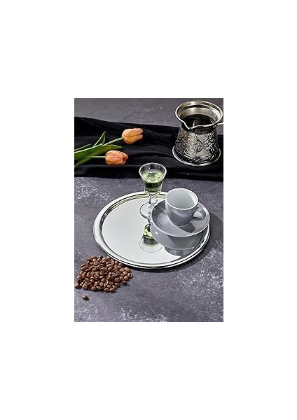 Mayaglory Elite Serisi Krom Sunum Tepsisi, Söz Nişan Tepsisi, 22CM, Avangart Dizayn, Tek Adet