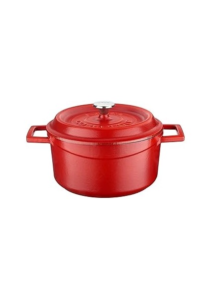 Spring Serisi - Döküm Tencere, Yuvarlak, 20 Cm, Mat Emaye, Parlak Siyah Taban, Kırmızı