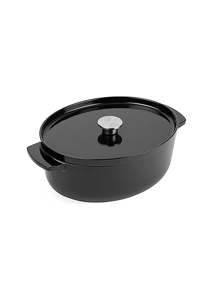 Cast Iron 30 Cm/5,6 L Oval Kapaklı Tencere, Kaliteli, Sağlam ve Uzun Ömürlü, Kızartma, K