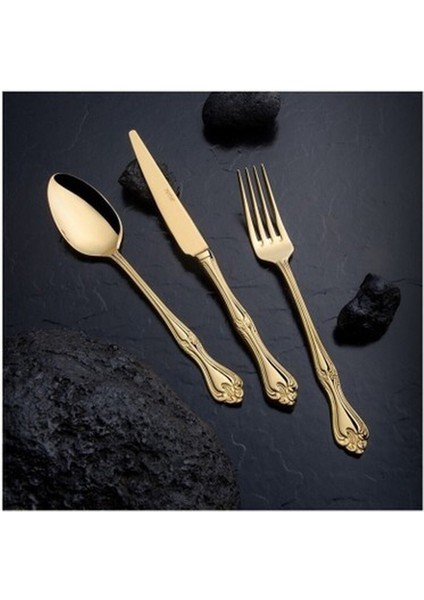 Lalezar Full Altın Sade 84 Parça 12 Kişilik Çatal Kaşık Bıçak Seti