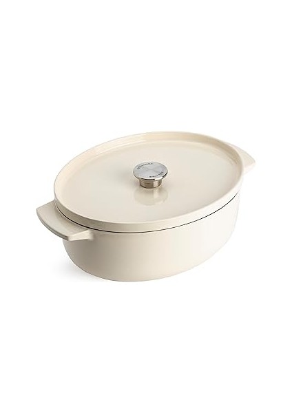 Cast Iron 30 Cm/5,6 L Oval Kapaklı Tencere, Kaliteli, Sağlam ve Uzun Ömürlü, Kızartma, K