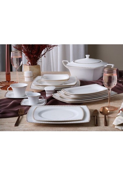 G&38UUMLRAL Caroline 85 Parça 12 Kişilik Kare Yemek Takımı 6567 Diğer