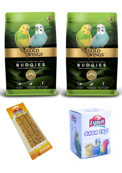 Premium Muhabbet Kuş Yemi 1 kg x 2 Adet 2027 Skt Taze Yem / Exovit Ballı Kraker 3'lü / Exovit Gaga Taşı Hediyeli Avantajlı Paket